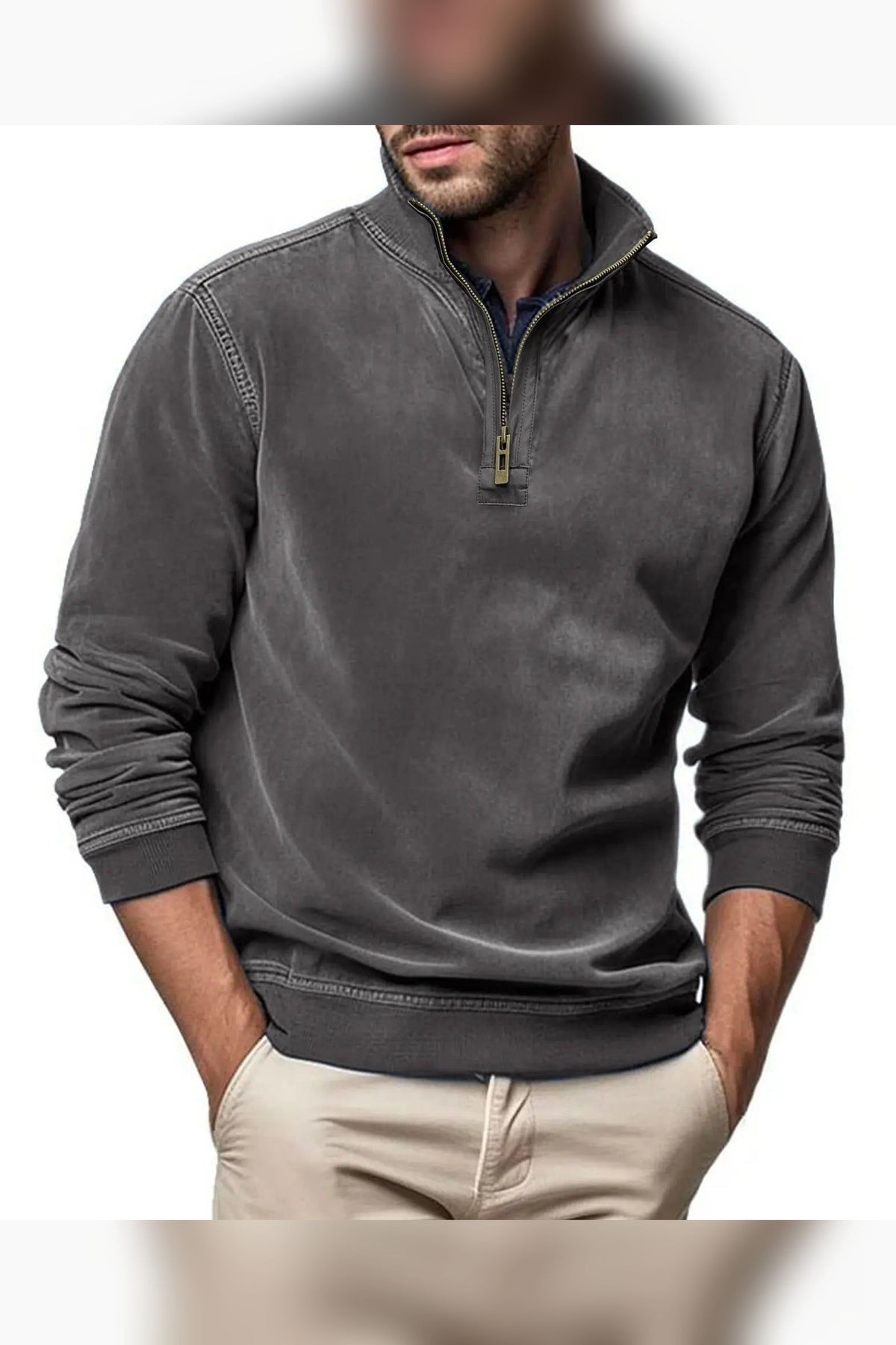 Sudadera de efecto lavado con media cremallera en gris