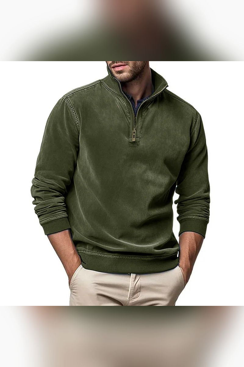 Sudadera de efecto lavado con media cremallera en verde militar