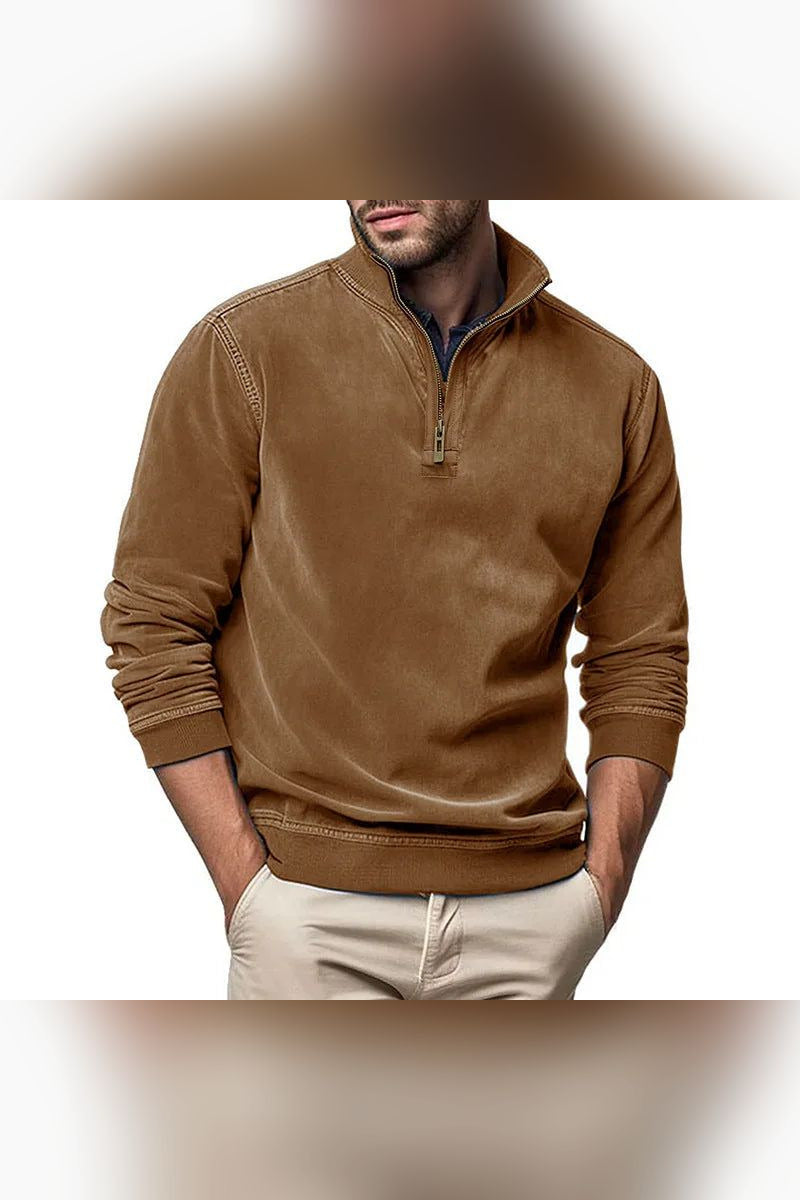 Sudadera de efecto lavado con media cremallera en camel