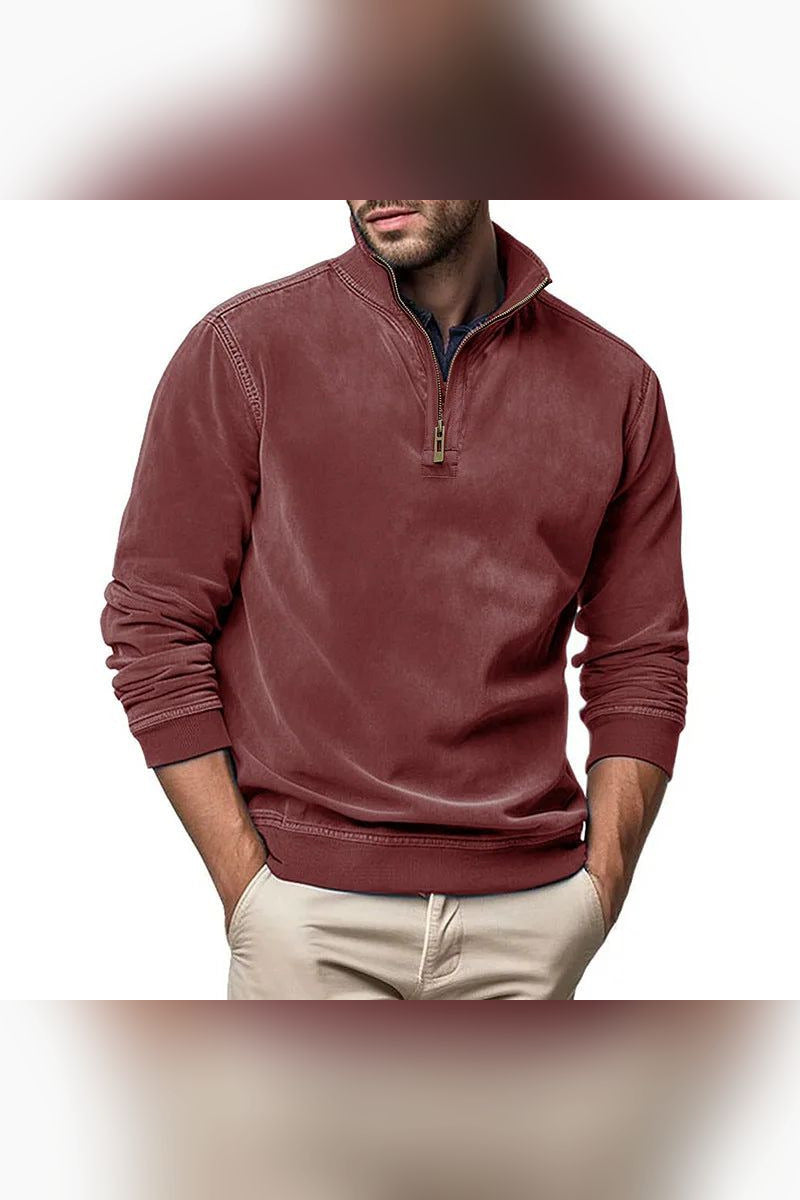 Sudadera de efecto lavado con media cremallera en burdeos