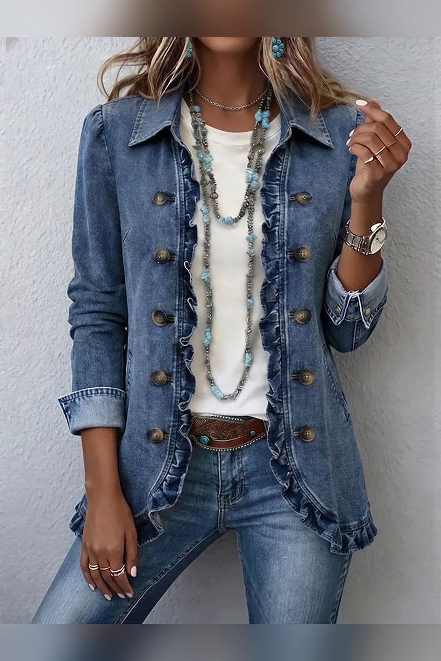 Chaqueta vaquera con volantes en azul vaquero