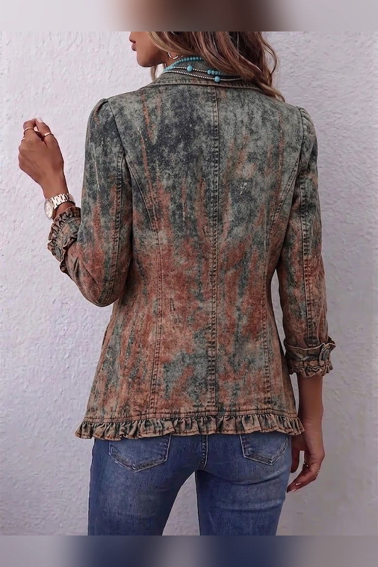 Chaqueta de degradado texturizado con volantes en verde lavado