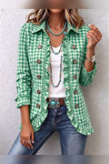 Chaqueta de cuadros vichy con volantes en verde